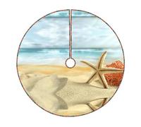 Modern Starfish And Coral On Sandy Beach Landscape Christmas Burlap Tree Skirt,Rustic Tree Mat For Home Party Holiday Winter Indoor Xmas Decorations