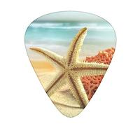 Modern Starfish And Coral On Sandy Beach Landscape Printed Guitar Picks,12 Pack Personalized Guitar Picks For Bass Acoustic Guitar Electric Guitar Includes 0.46mm/0.71mm/ 0.96mm