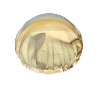 Modern Starfish And Coral On Sandy Beach Landscape Shower Caps For Women, Elastic And Reusable Bath Caps, Double Waterproof Layers Shower Cap, Bathing Shower Caps