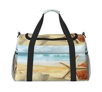 Modern Starfish and Coral On Sandy Beach Landscape Travel Duffel Bag Large Foldable Waterproof Overnight Bag Beach Swim Bags Pool Sports Gym
