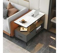 Modern Steel Base End Table Set 35.5" & 31.5" Rectangu Side Tables with rage Shelves Black-Gray & White-Gray Stylish Accent Furniture for Living Room