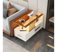 Modern Steel Base End Table Set Black-Gray & Light Brown 2-Piece Side Tables with rage Shelves 35.5" & 31.5" for Living Room Bedroom Office