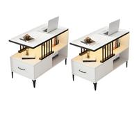 Modern Steel Base End Table Set Black-Gray & White 35.5" L x 16" W x 23" H Stylish Side Tables with rage Shelves Perfect for Living Room & Bedroom