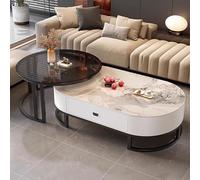 Modern Steel e Oval Stone Nesting Coffee Table Set for Living Room of 2 Nested Round Tables Contemporary Design or Bedroom Large A70x45cm and Small 100x50x38cm