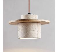Modern Stone Pendant Light with Wood Accent, Hanging Ceiling Light for Kitchen Island or Dining Room, Nordic Concrete Lamp Fixture(A)