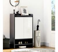 HOMCOM Modern Storage Cabinet With High Gloss White Doors For 15 Pairs Of Shoes, Grey