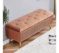 Modern Storage Ottoman Bench Upholstered Footrest with Golden Metal Legs Button Design Entryway Bench for Bedroom & Living Room Stylish Home Decor & Space Saver