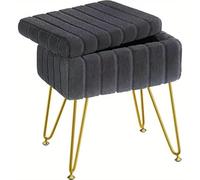 Modern Storage Stool with Metal Legs NonSlip Feet Versatile Makeup Bench Gray Accent Chair for Bedroom and Makeup Room Stylish MultiFunction Seating