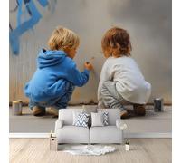 Modern Street Graffiti Children Vibrant Wall Mural Photo Wallpaper, Graphite Grey Non-Woven Feature Wall Decor for Living Room, Bedroom & Study 350 x 256 cm