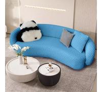 Modern Stretch Sofa Cover, Washable Semi-Circular Slipcover, Breathable Dark Blue Sectional Couch Cover for Curved Sofas (Size S)