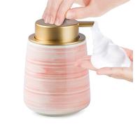 Modern Striped Style Gold Soap Dispenser for Bathroom, Ceramic Hand Soap Dispenser, Easy to Refill Liquid (Pink-Foam Pump)