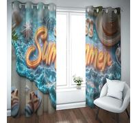 Modern Style Blackout Curtains Abstract Ocean Waves Beach Starfish Room Darkening Window Drapes for Patio Sliding Door 2 Panels B140xH280cm