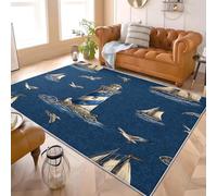 Modern style Home Decoration Carpet 80x150 cm Navigation Lighthouse Sailboat Super Soft Stain Resistant Anti-slip Area Rugs Entry Mat Blue Child-Friendly and pet-Friendly Washable Rug
