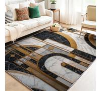 Modern Style Marble Abstract Area Rug Beige, Non-Slip Washable Flannel Living Room Rugs - 140 x 200 cm Yellow-Gray Soft Printed Carpet