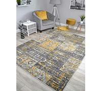 Modern Style Ochre Gold Mustard Grey Living Room Trend Rugs (Gold Patchwork, 70cm x 300cm runner)