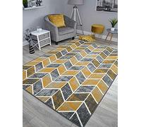 Modern Style Ochre Gold Mustard Grey Living Room Trend Rugs (Ochre Chevron, 120cm x 170cm)
