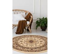 Modern Style Rugs Classic Traditional Cream Décor Round Rug. Vintage Design Rug Suitable for Living Room, Bedroom, Dining Room, Lounge Soft Feel Stain Resistant Circular Area Rug - 133x133cm