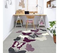 Modern Style Rugs Colourama butterfly rug- grey purple, short pile rug, Bedroom, Conservatory, Rugs for Living room, 120x170cm (4ft x 5ft 7inch)