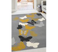Modern Style Rugs Colourama butterfly rug- grey yellow, short pile rug, Bedroom, Conservatory, Rugs for Living room, 80x150cm (2ft 7 inch x4ft 11 inch