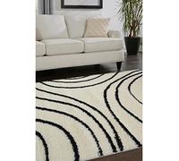Modern Style Rugs Cosy Shaggy Black Cream Textured Wavy Rug. High Pile Area Rug, Soft Touch, Suitable for Living Room, Bedroom, Dining Room, Large Lounge Rug - 160x230 cm