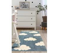 Modern Style Rugs Cosy Shaggy Cloud Design Blue Rug, High Pile Rugs for Living Room, 100x150cm (3ft 3 inch x 4 ft 11 inch) Bedside