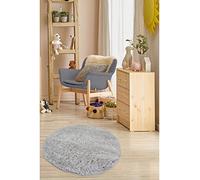 Modern Style Rugs Cosy Shaggy Plain Circular Rug, Grey High Pile Rugs for Living Room, Bedside,67x67cm (2ft 2 inch x 2ft 2 inch)