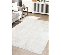 Modern Style Rugs Cosy Shaggy Plain Rectangular Rug, Ivory Cream High Pile Rugs for Living Room, Bedside, 160x230 cm (5ft 3 inch x 7ft 7 inch)