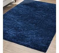 Modern Style Rugs Cosy Shaggy Plain Rectangular Rug, Navy Blue High Pile Rugs for Living Room, Bedside, 200x290cm (6ft 6inch x 9ft x 6inch)
