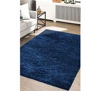 Modern Style Rugs Cosy Shaggy Plain Rectangular Rug, Navy Blue High Pile Rugs for Living Room, Bedside, 80x150 cm (2ft 7 inch x 4ft 11 inch)