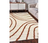 Modern Style Rugs Cosy Shaggy Terracotta Cream Textured Wavy Rug. High Pile Rug, Soft Touch Area Rug Suitable for Indoor Living Space - 120x170cm