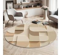 Modern Style Rugs Round ø 80cm Living Room Abstract Geometric Shapes Non-Slip Area Rug Round Machine Washable Floor Carpet Short Pile Soft Circle Rug for Bedroom Nursery, Beige
