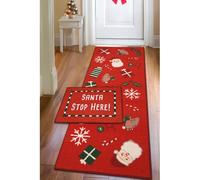 Modern Style Rugs Seasonal Red Santa Stop Here Hallway Runner Rug & Mat 57x150cm/57x40cm - Suitable for Indoor Areas, Kids, Childrens, Hallway, Holidays, Lounge Runner Rug & Mat