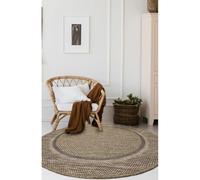 Modern Style Rugs Summer Border Design Very Hardwearing Weather Resistant Latte Circular Rug. Available for both Indoor Outdoor Usage, Patio, Garden, Living Room, Dining Room Round Rug - 133x133cm