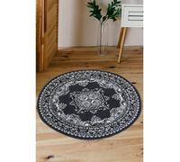 Modern Style Rugs Virtuoso Antique Traditional Medallion Stain Resistant Circular Grey Area Rug. Suitable for Bedroom, Living Room, Hallway, Conservatory, Indoor Living Space Round Rug - 120x120cm