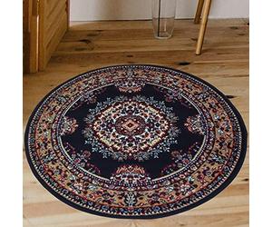 Modern Style Rugs Virtuoso Antique Traditional Medallion Stain Resistant Navy Round Rug. Suitable for Bedroom, Living Room, Hallway, Conservatory, Indoor Living Space Circular Rug - 120x120cm