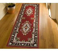 Modern Style Rugs Virtuoso Antique Traditional Medallion Stain Resistant Red Runner Rug. Suitable for Bedroom, Living Room, Hallway, Conservatory, Indoor Living Space Area Rug - 67x300cm