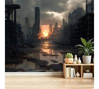 Modern Style Theme Wall Mural Wallpaper 300 x 210 cm (WxH), City Industrial Ruins Pattern, Dark Gray Poster 3D Wall Mural Photo Wallpaper Decoration for Bedroom Living Room Hallway
