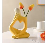 Modern Style Thinker Ceramic Vase,Ceramic Thinker Sculpture Vase,Aesthetic Abstract Decoration for Living Room Office Decorations (Yellow)