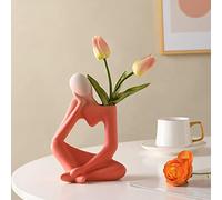 Modern Style Thinker Ceramic Vase,Ceramic Thinker Sculpture Vase,Aesthetic Abstract Decoration for Living Room Office Decorations (Orange)