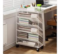 Modern Stylish 6 Tier Metal Rolling Library Cart with Lockable Wheels Black Bookshelf Book Cart for Magazines Files Albums and Recipes Utility Book Truck(White-42 * 17 * 65cm)