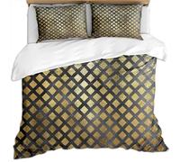 Modern Stylish Geometric Texture Grey Gold Pattern Duvet Cover 135X200Cm & 2 Pillowcases, 3 Pcs Ultra Soft Luxury Microfiber Bedding Set Digital Print Quilt Cover Set, Bedroom Single Double King Be