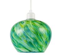 Modern Stylish Green Toned Glass Pendant Ceiling Light Shade with Unique Brushed Leaves Design | 17cm x 22cm by Happy Homewares