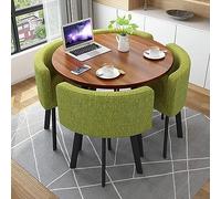 Modern Stylish Round Dining Table Set with 4 Comfortable Chairs - Ideal Furniture for Kitchen, Lounge, Living Room, Small Office, or Conference Room - Elegant Green Design