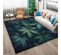 Modern Stylish Washable Living Room Area Rug 60 x 90 cm, Soft Low Pile Botanical Theme Cannabis Leaves Green Carpet - Non-Slip Rug for Bedroom Kitchen Nursery Dorm Kids Room Bedside Carpet