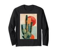 Modern Succulent Cactus Blooms in Bold Geometric Desert Hues Long Sleeve T-Shirt