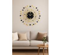 Modern Sunburst Wall Clock - 70x70cm Large Decorative Metal Clock with Black & Gold Finish - Silent Quartz Movement for Living Room, Dining Room, Hallway, Office Home Décor JR5159