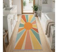 Modern Sunny Energetic Non Slip Backing Runner Rug 80 x 300 cm | Washable Carpet Colorful Sun Rays Faux Wool Low Pile for Entrance Bathroom Corridor Kitchen Laundry