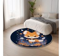 Modern Super Soft Colorful Carpet Round Simple Fantasy Fox,Washable Minimalist Machine Washable for Living Room, Bedroom, Nursery, Kids Baby Room Rug 90 cm