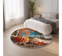 Modern Super Soft Orange Carpet Round Autumn Pumpkin Halloween,Classic Lightweight Ideal for Living Room, Bedroom, Nursery, Kids Baby Room Rug 90 cm