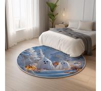 Modern Super Soft White Carpet Round Fantasy Ghost Halloween,Classic Lightweight Ideal for Living Room, Bedroom, Nursery, Kids Baby Room Rug 140 cm